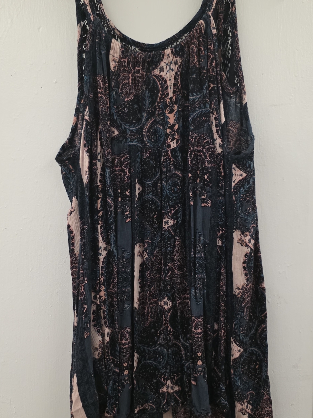 Free People Count Me In Trapeze Tunic Lace Boho Swing Top Black Combo S - Picture 4 of 10